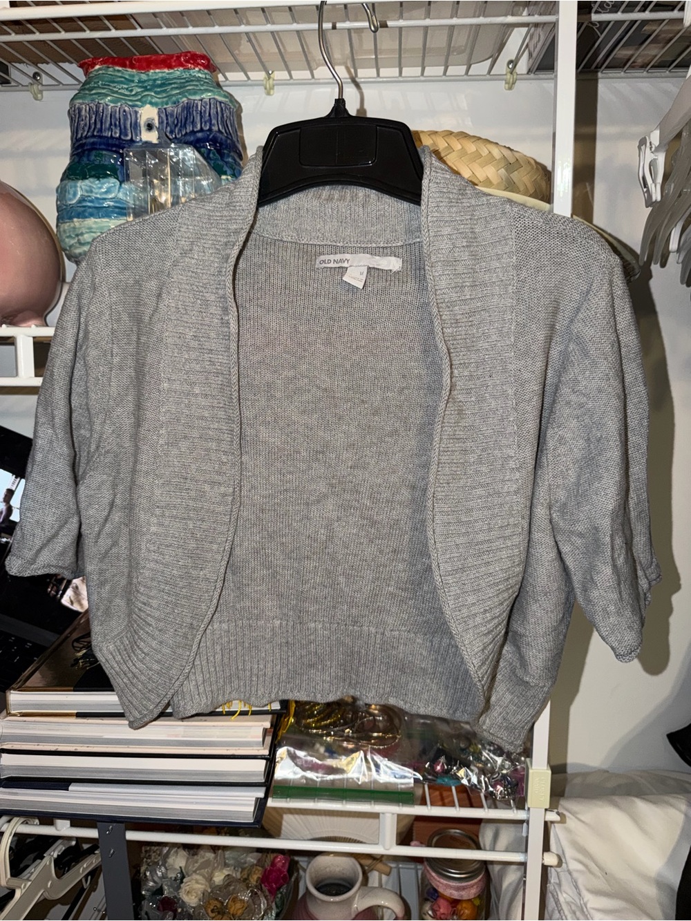 Old Navy Light Gray Short-Sleeve Open Cardigan Shrug